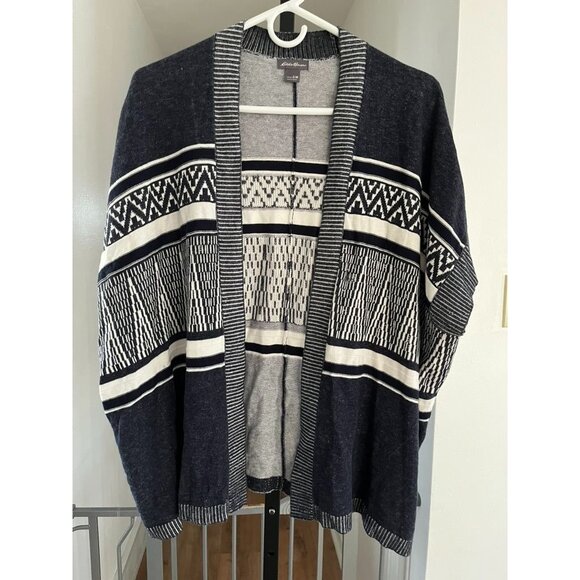 NWOT Eddie Bauer Womens S/M Open Front Cardigan With Geometric Pattern Cotton Bl - Picture 1 of 7